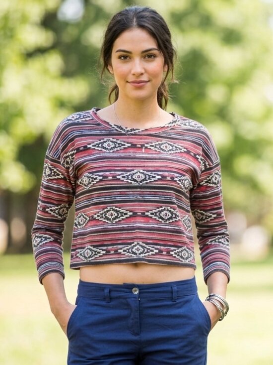 Forever 21 Tops - Forever 21 NWOT Women's Aztec Tribal Knit Long Sleeve Crop Top Size S